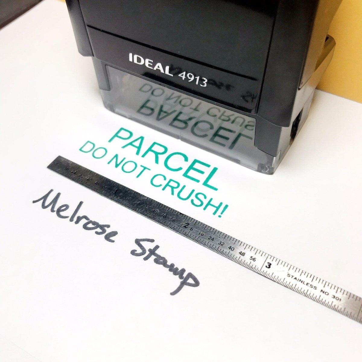 Parcel Do Not Crush Rubber Stamp Green Ink Self Inking Ideal 4913 - Melrose Stamp Co