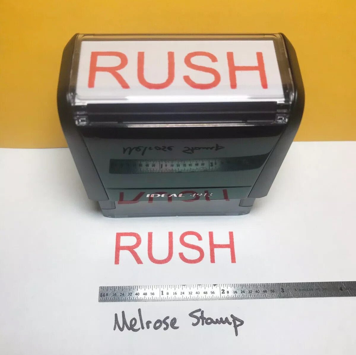 Rush Rubber Stamp Red Ink Self Inking Ideal 4913 - Melrose Stamp Co