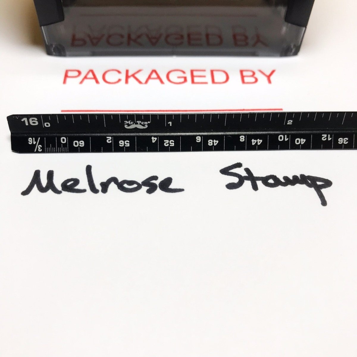 Packaged By With Line Rubber Stamp Red Ink Self Inking Ideal 4913 - Melrose Stamp Co