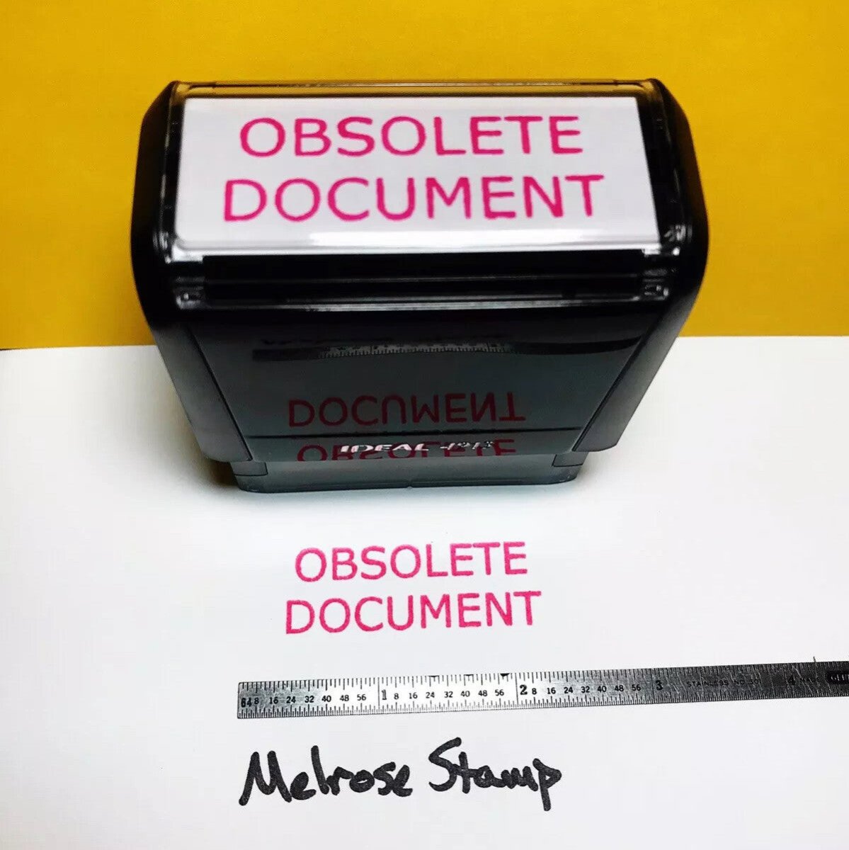 Obsolete Document Rubber Stamp Pink Ink Self Inking Ideal 4913 - Melrose Stamp Co