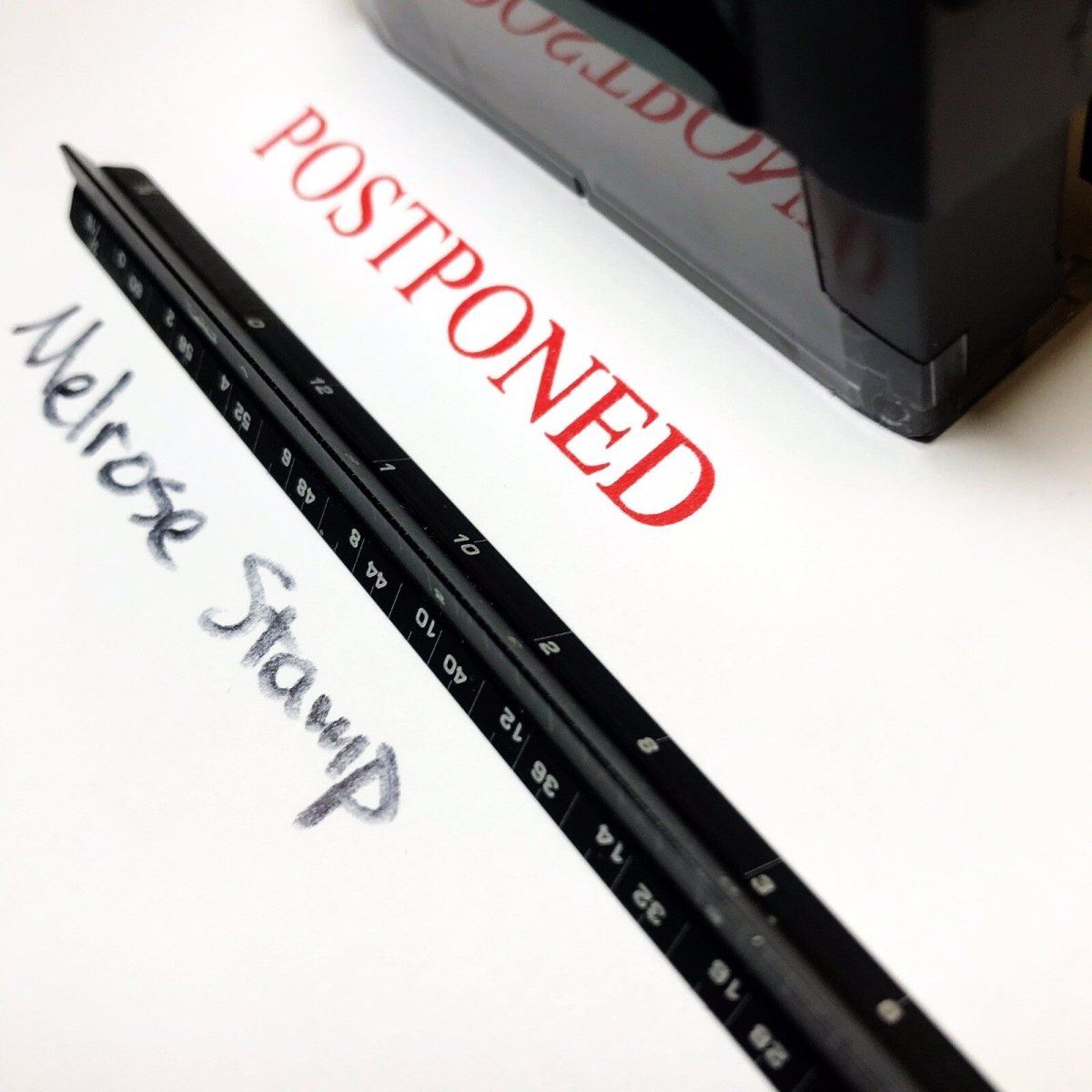 Postponed Rubber Stamp Red Ink Self Inking Ideal 4913 - Melrose Stamp Co