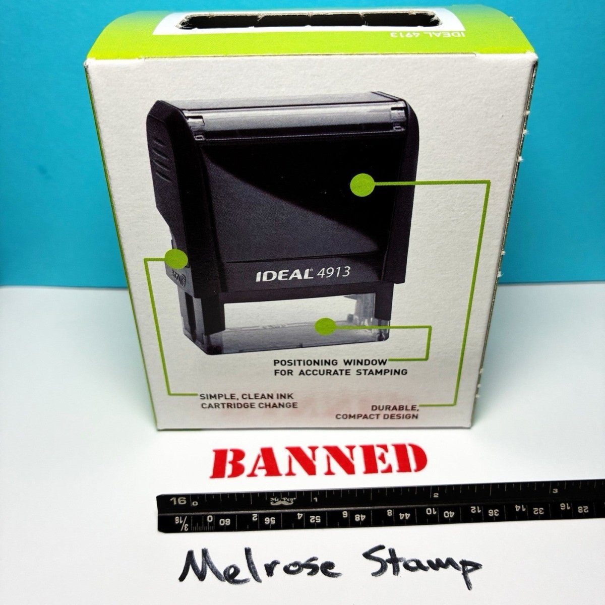 Banned Rubber Stamp Red Ink Self Inking Ideal 4913 - Melrose Stamp Co