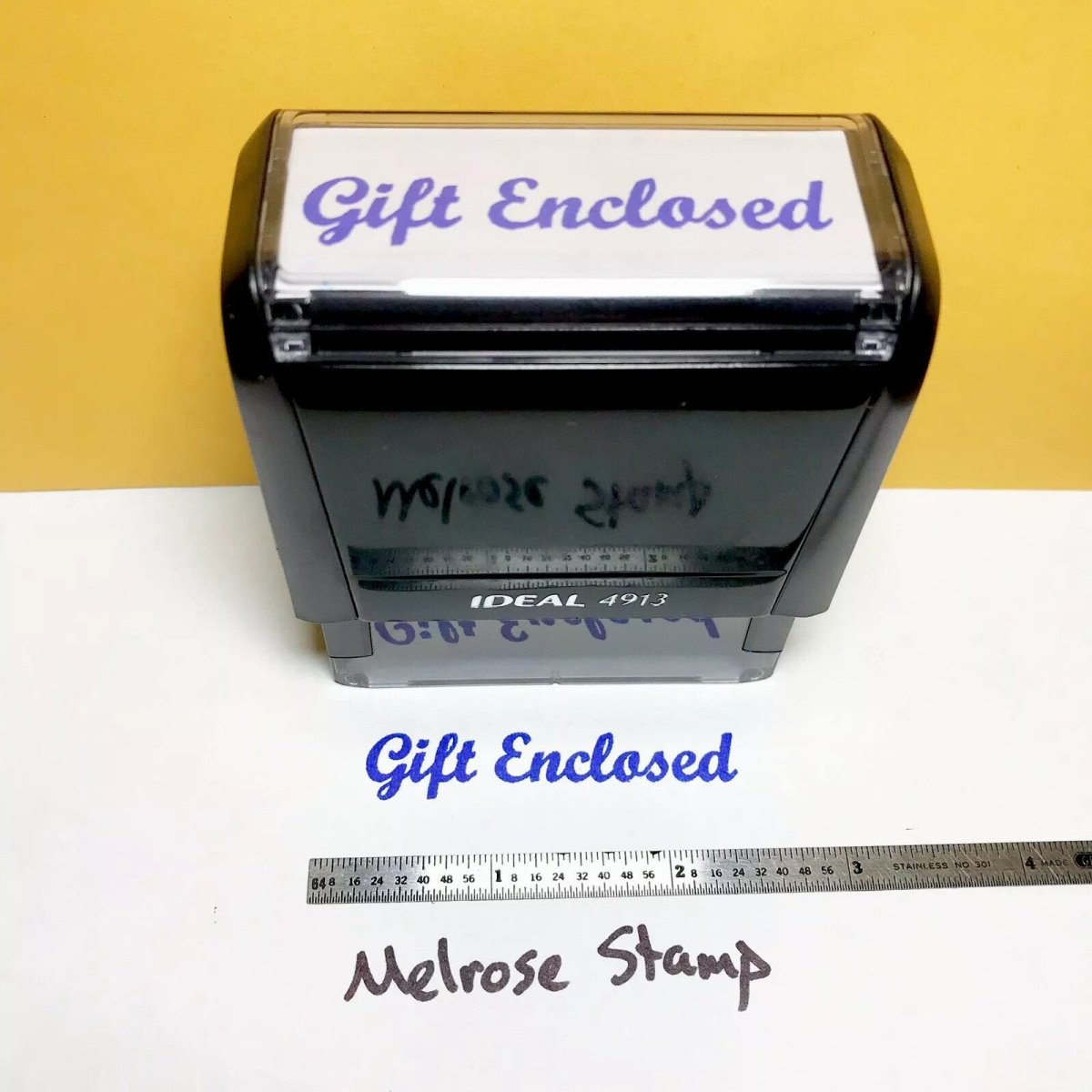 Gift Enclosed Rubber Stamp Blue Ink Self Inking Ideal 4913 - Melrose Stamp Co
