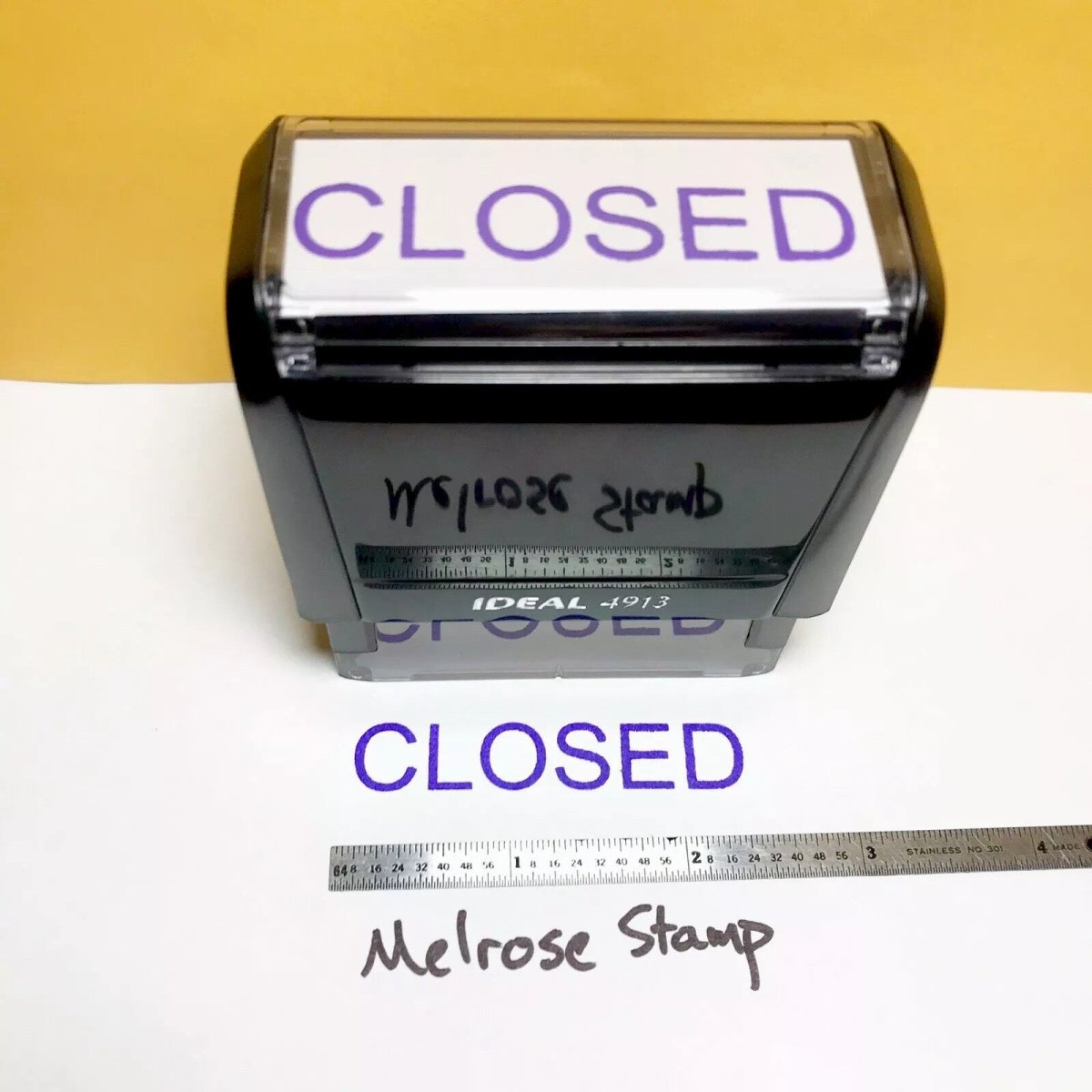 Closed Rubber Stamp Purple Ink Self Inking Ideal 4913 - Melrose Stamp Co