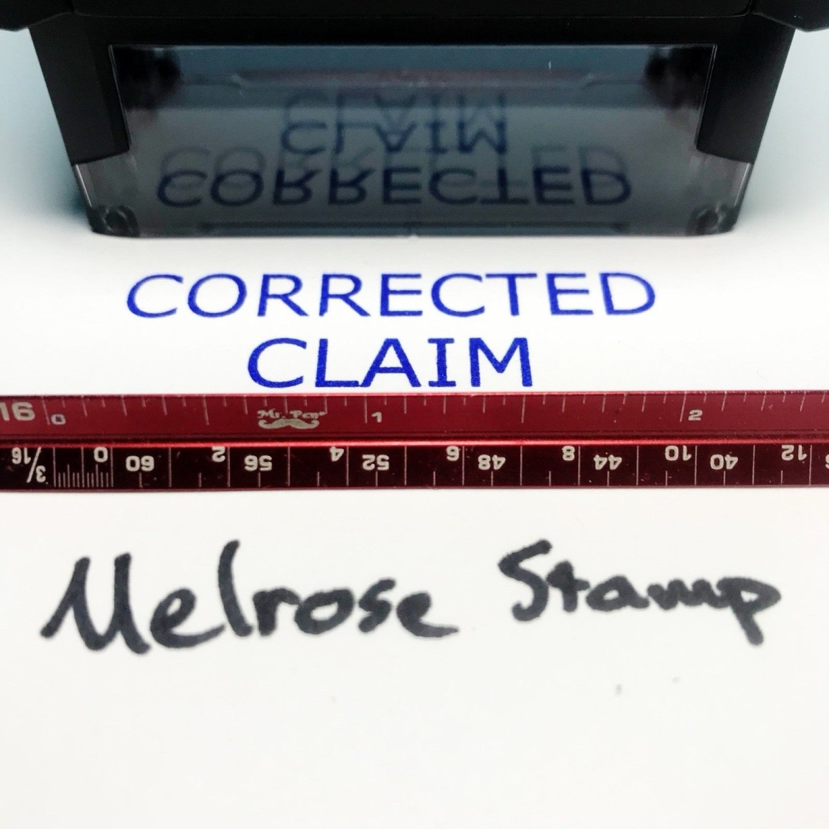 Corrected Claim Rubber Stamp Blue Ink Self Inking Ideal 4913 - Melrose Stamp Co