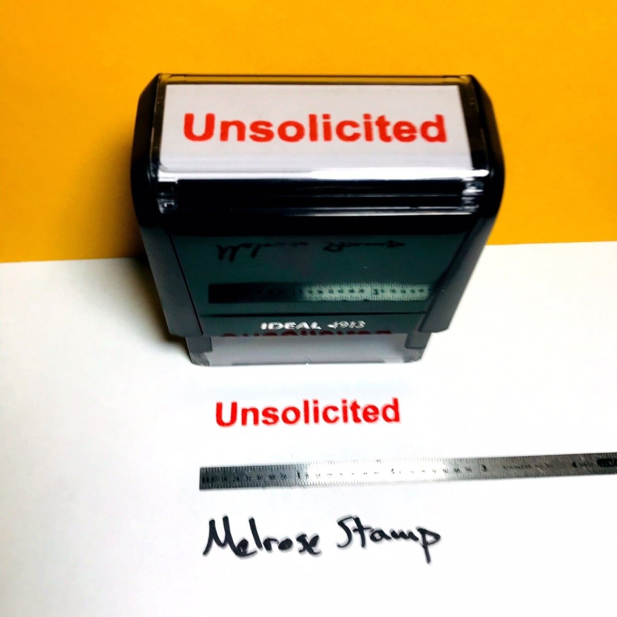 Unsolicited Rubber Stamp Red Ink Self Inking Ideal 4913 - Melrose Stamp Co
