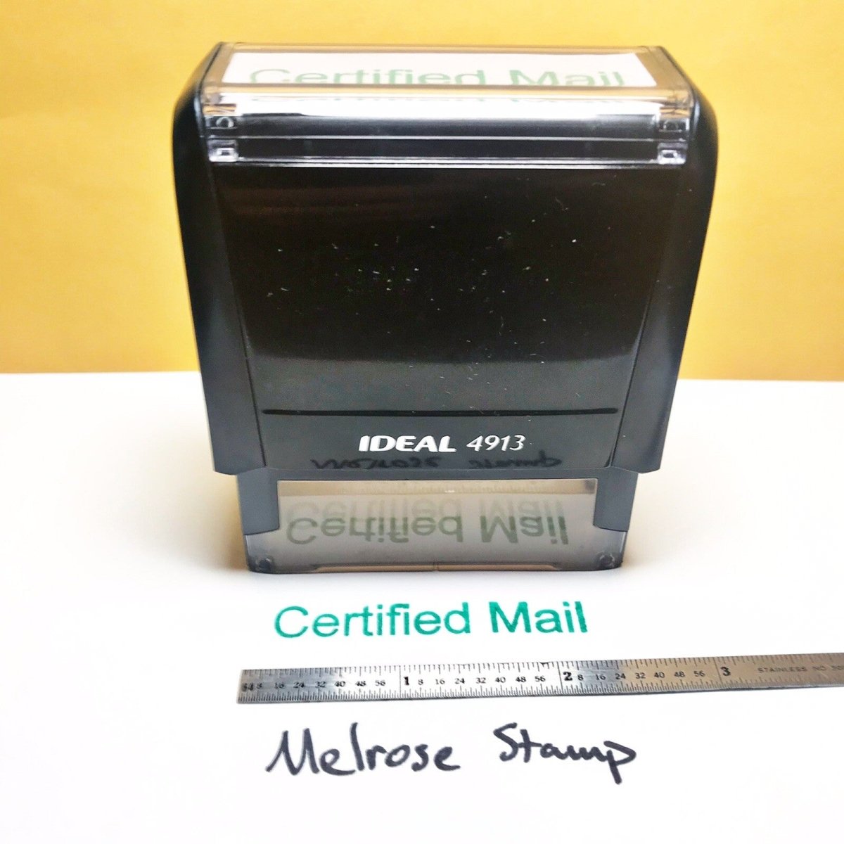Certified Mail Rubber Stamp Green Ink Self Inking Ideal 4913 - Melrose Stamp Co
