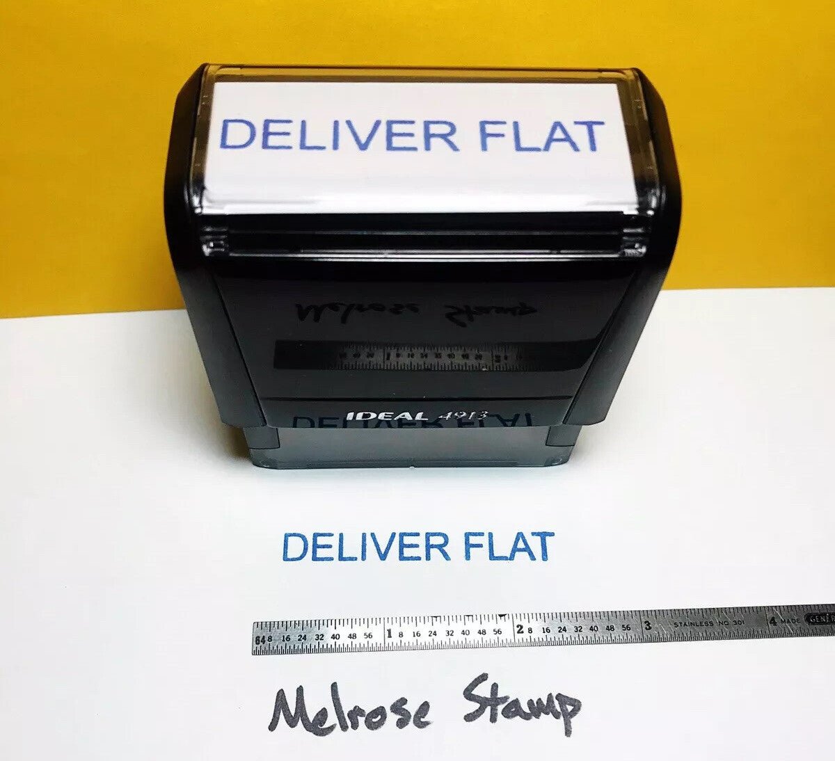 Deliver Flat Rubber Stamp Blue Ink Self Inking Ideal 4913 - Melrose Stamp Co
