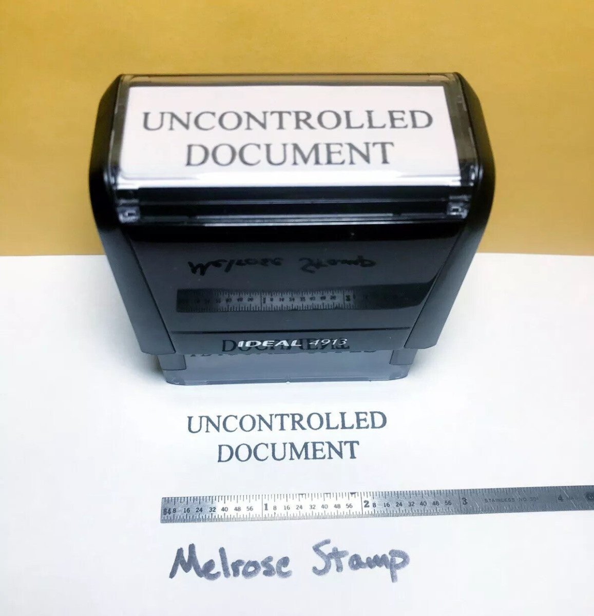 Uncontrolled Document Rubber Stamp Black Ink Self Inking Ideal 4913 - Melrose Stamp Co