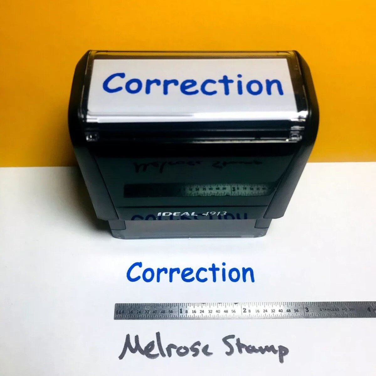 Correction Rubber Stamp Blue Ink Self Inking Ideal 4913 - Melrose Stamp Co