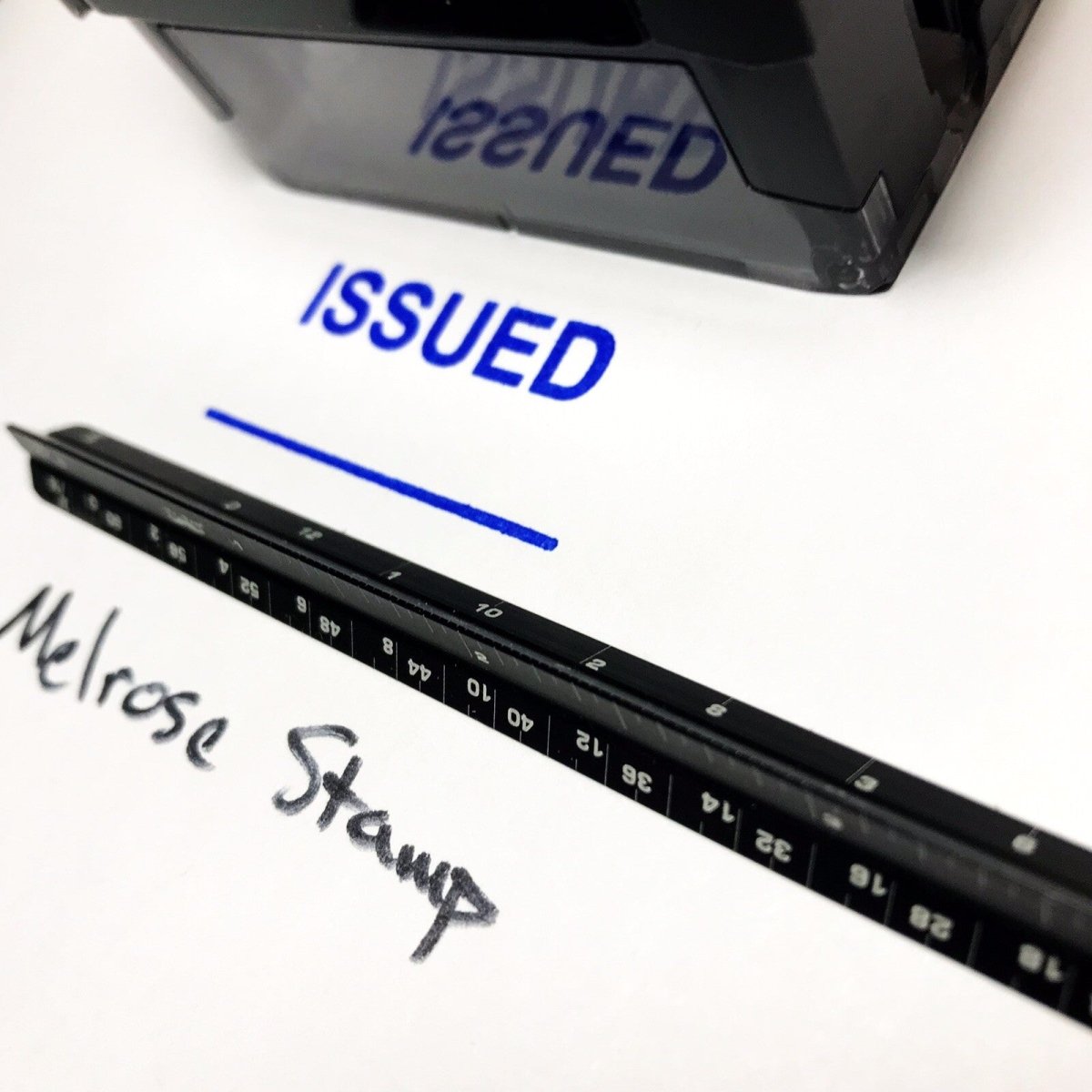 Issued With Line Rubber Stamp Blue Ink Self Inking Ideal 4913 - Melrose Stamp Co