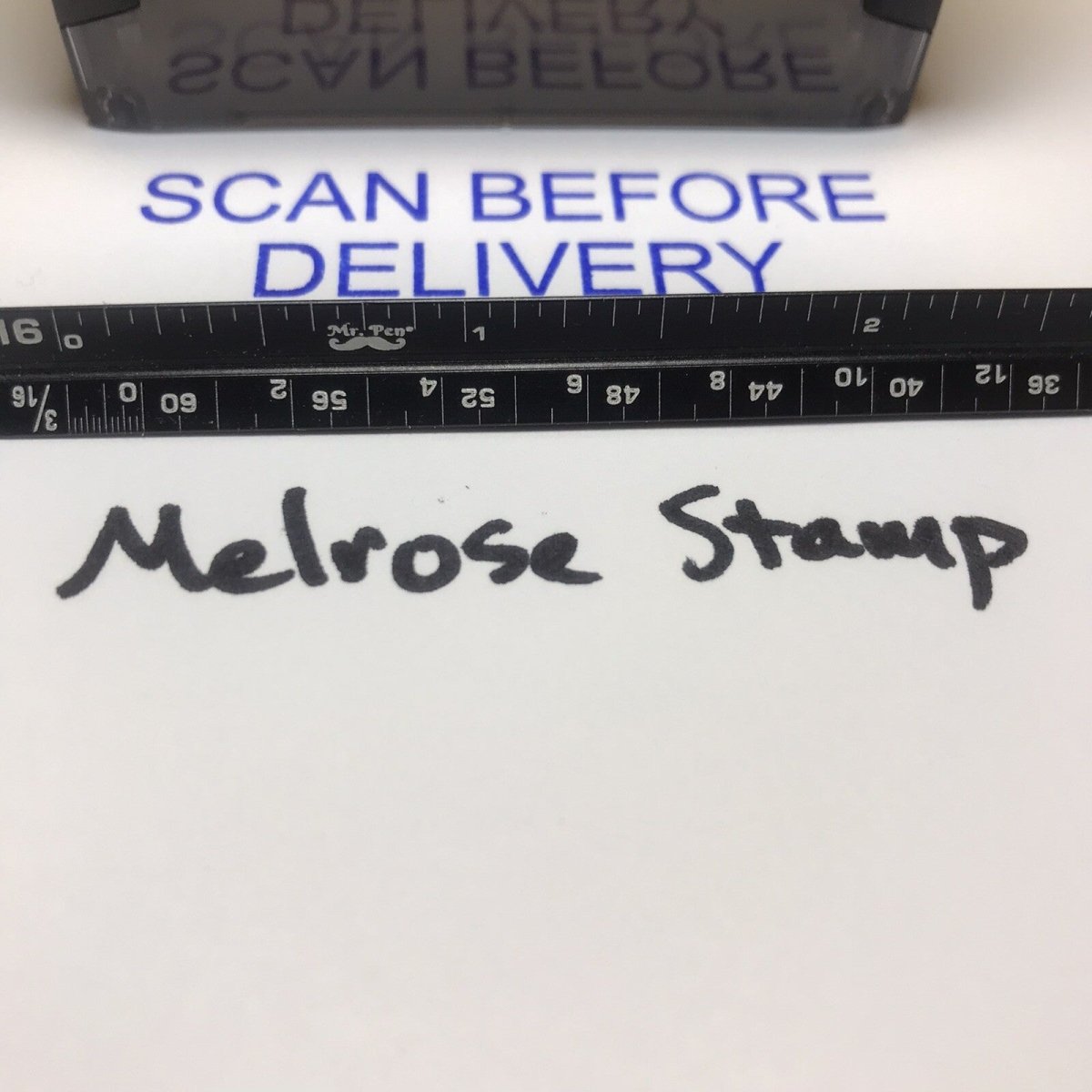 Scan Before Delivery Rubber Stamp Blue Ink Self Inking Ideal 4913 - Melrose Stamp Co