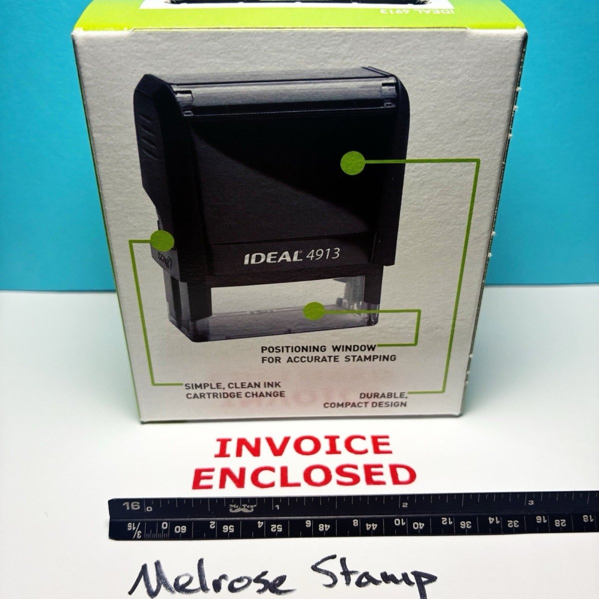 Invoice Enclosed Self Inking Rubber Stamp Red Ink Ideal 4913 - Melrose Stamp Co