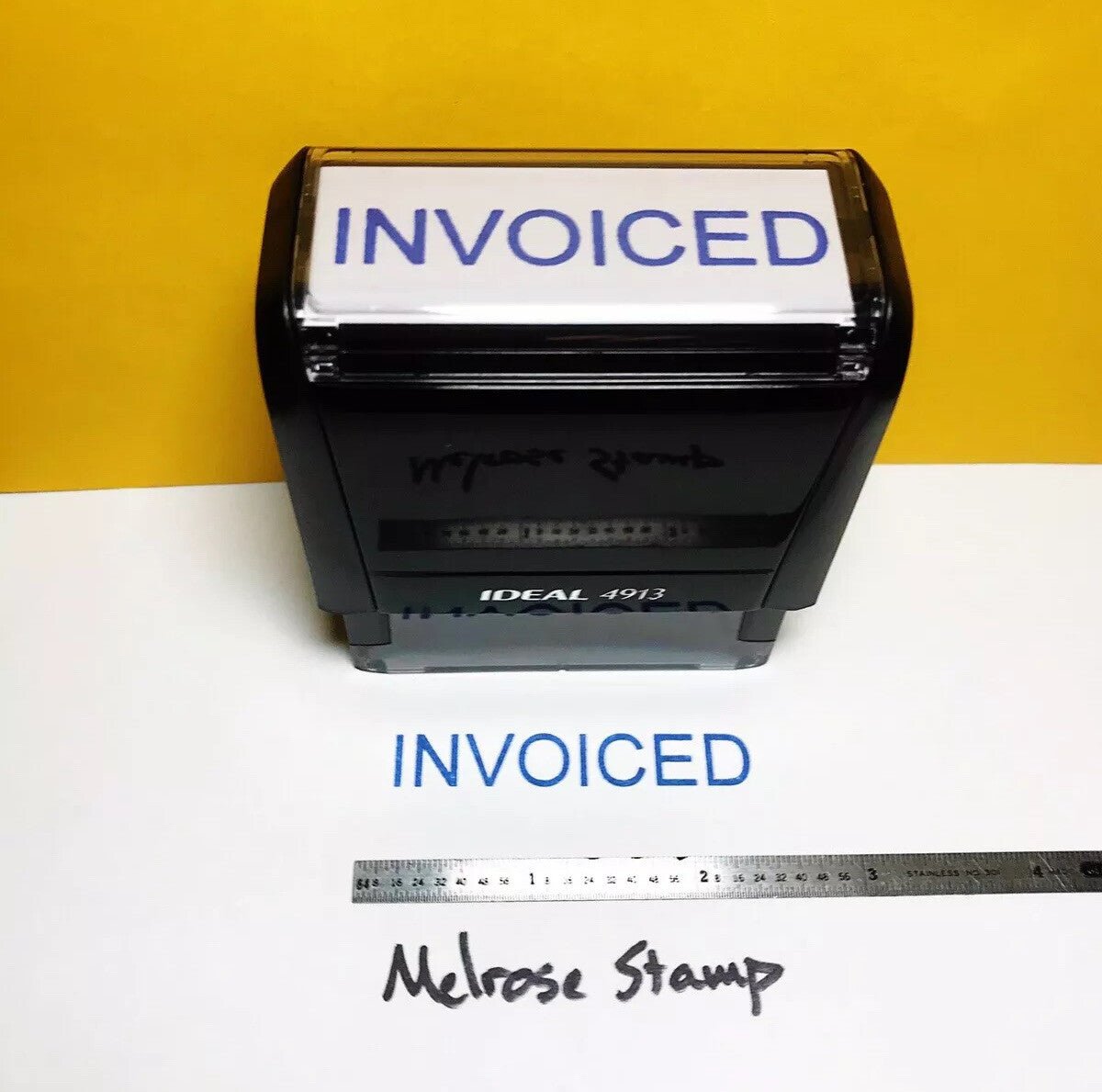 Invoiced Rubber Stamp Blue Ink Self Inking Ideal 4913 - Melrose Stamp Co
