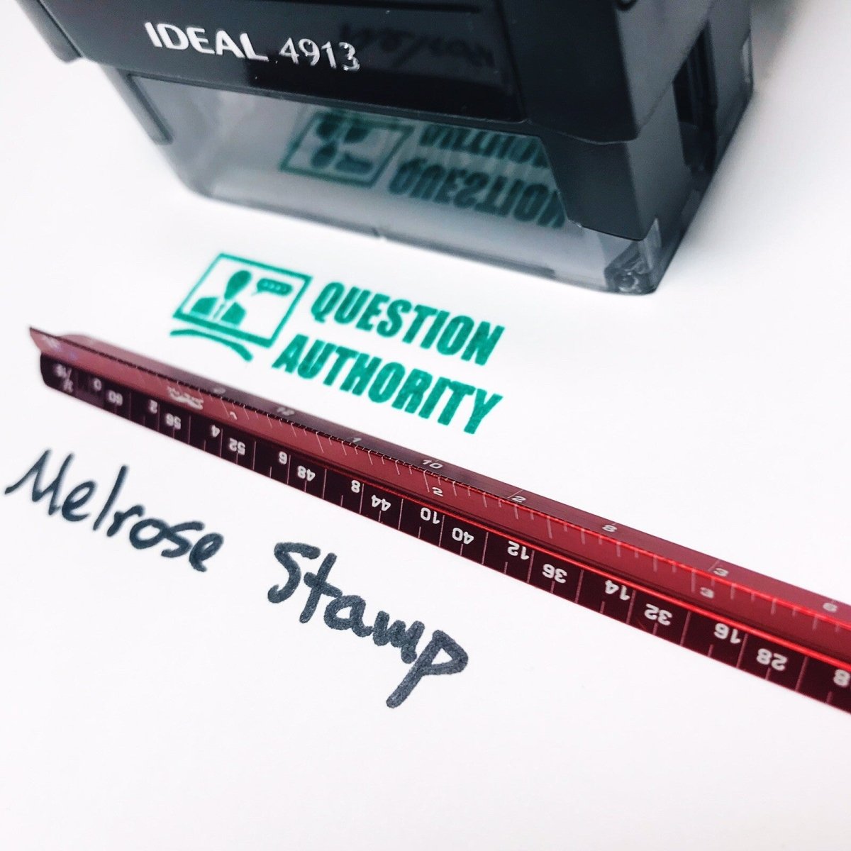 Question Authority Rubber Stamp Green Ink Self Inking Ideal 4913 - Melrose Stamp Co