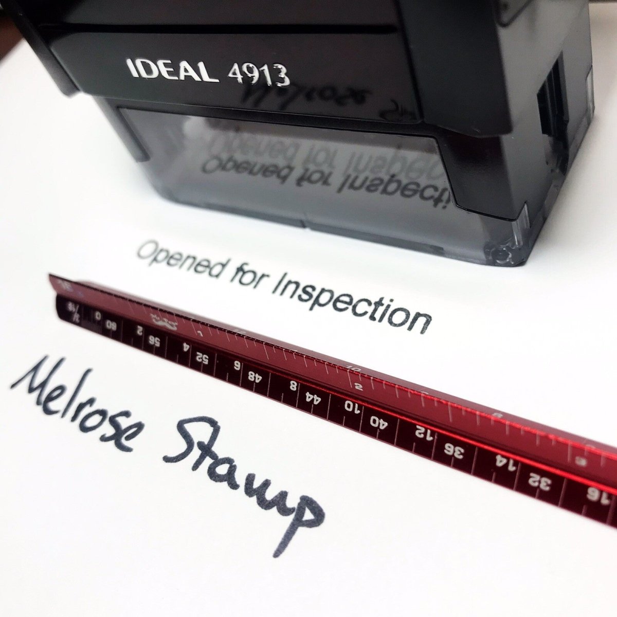 Opened For Inspection Rubber Stamp Black Ink Self Inking Ideal 4913 - Melrose Stamp Co
