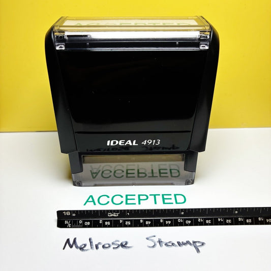 Accepted Rubber Stamp Green Ink Self Inking Ideal 4913 - Melrose Stamp Co