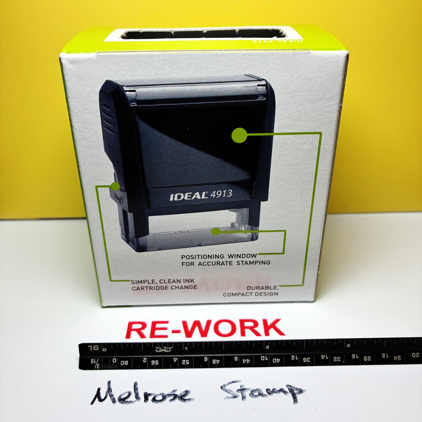 Rework Rubber Stamp Red Ink Self Inking Ideal 4913