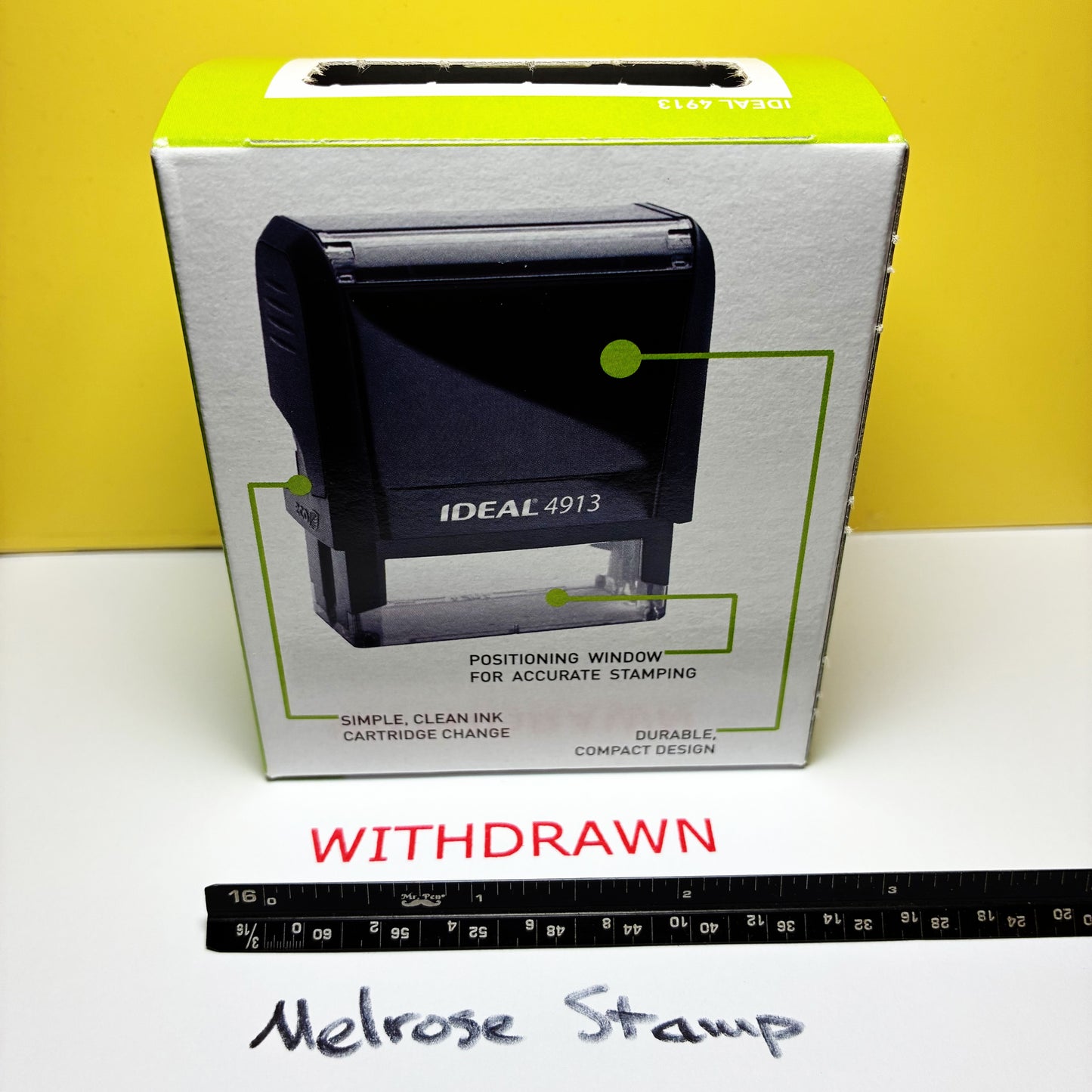 Withdrawn Rubber Stamp Red Ink Self Inking Ideal 4913