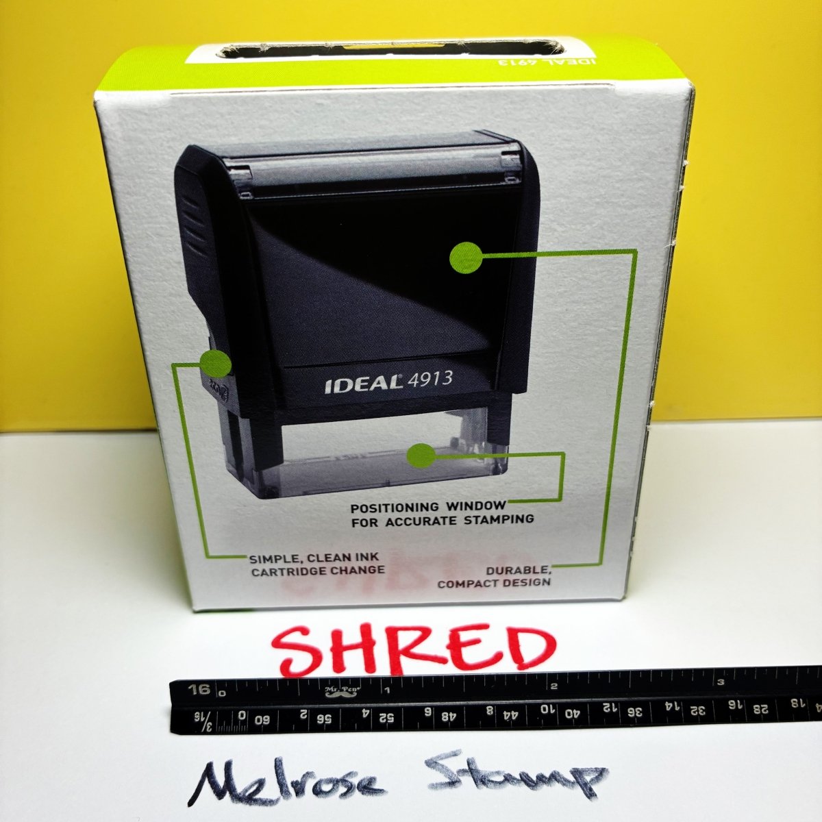 Shred Rubber Stamp Red Ink Self Inking Ideal 4913 - Melrose Stamp Co