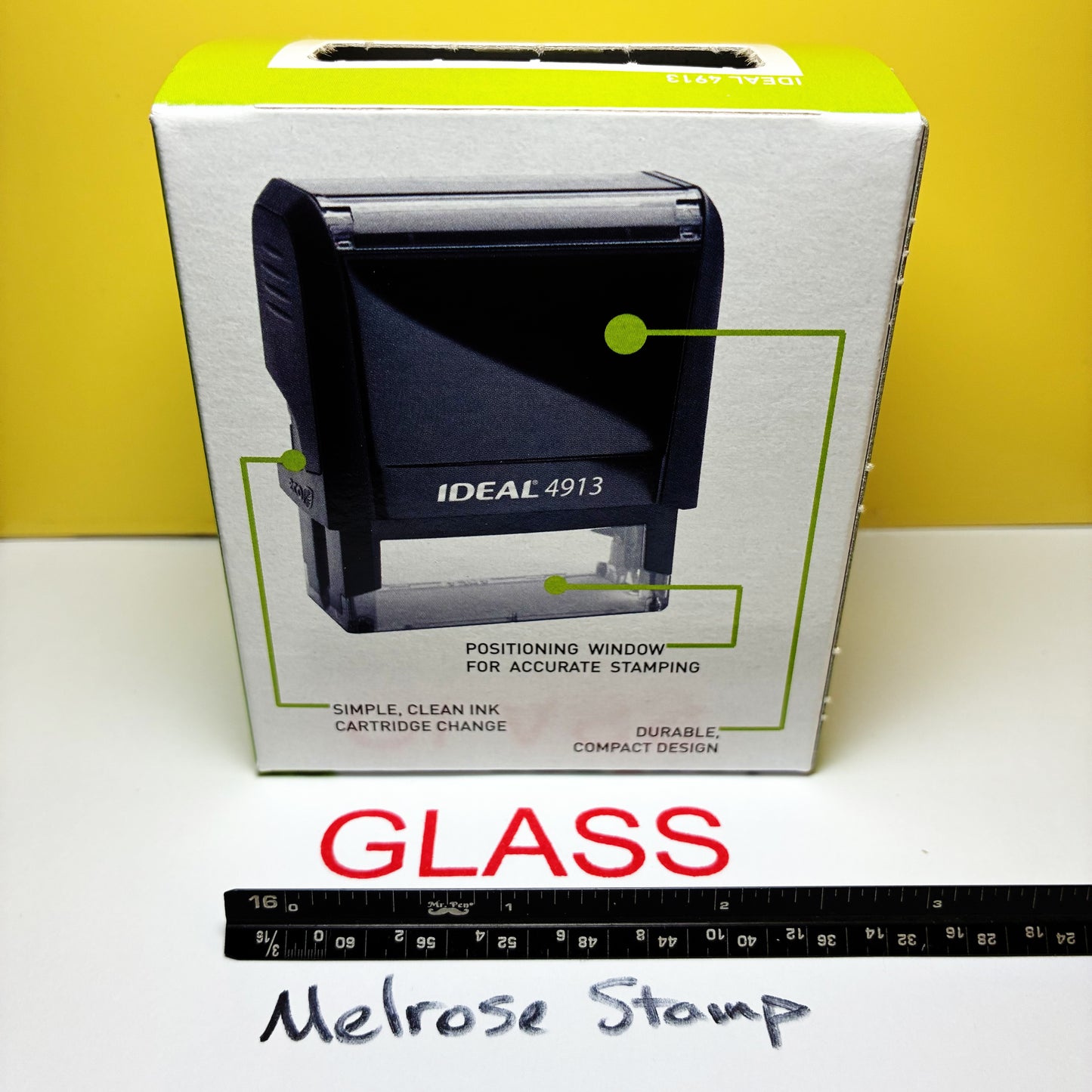 Glass Rubber Stamp Red Ink Self Inking Ideal 4913