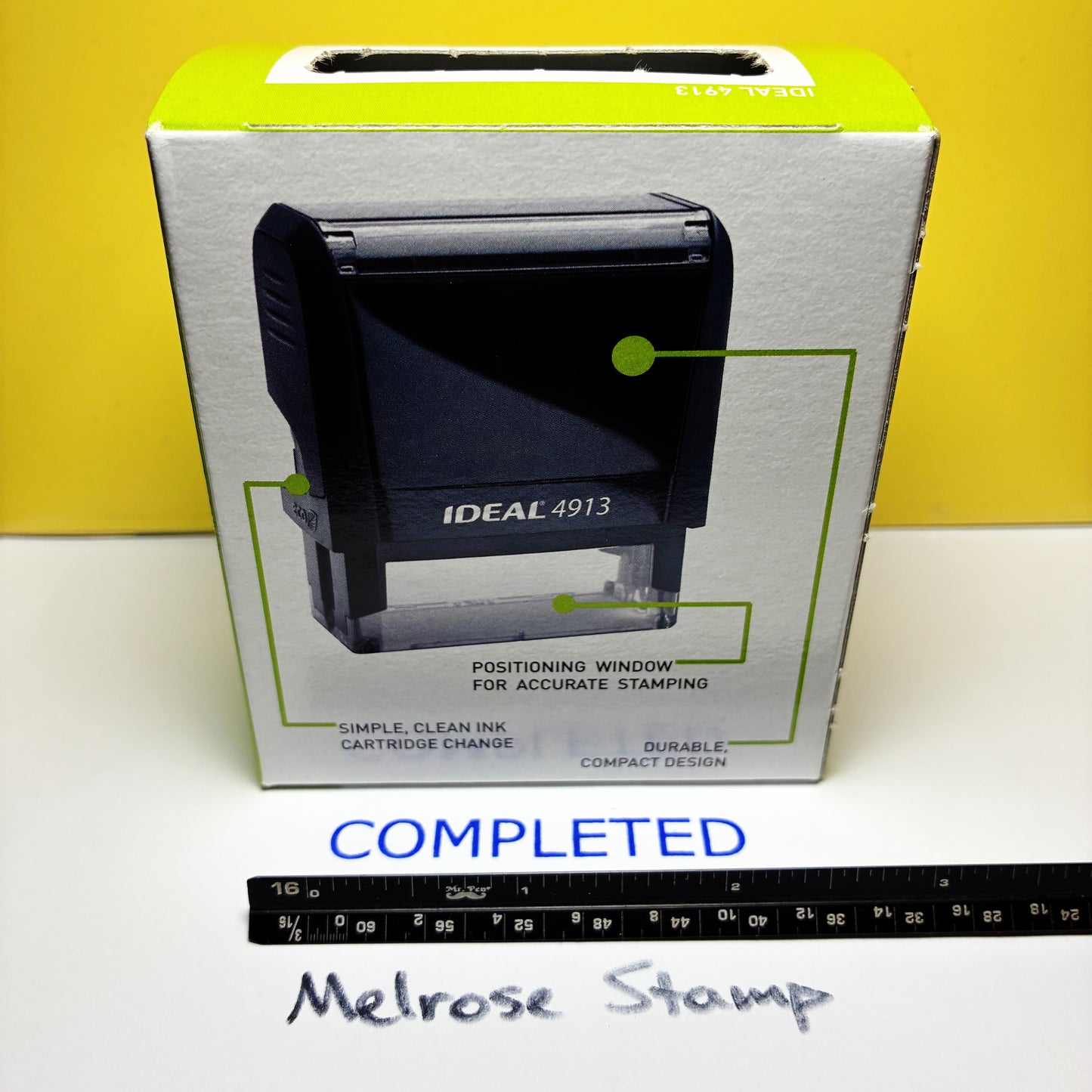 Completed Self Inking Rubber Stamp Blue Ink Ideal 4913