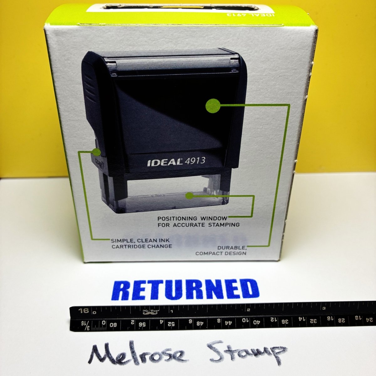 Returned Rubber Stamp Blue Ink Self Inking Ideal 4913 - Melrose Stamp Co