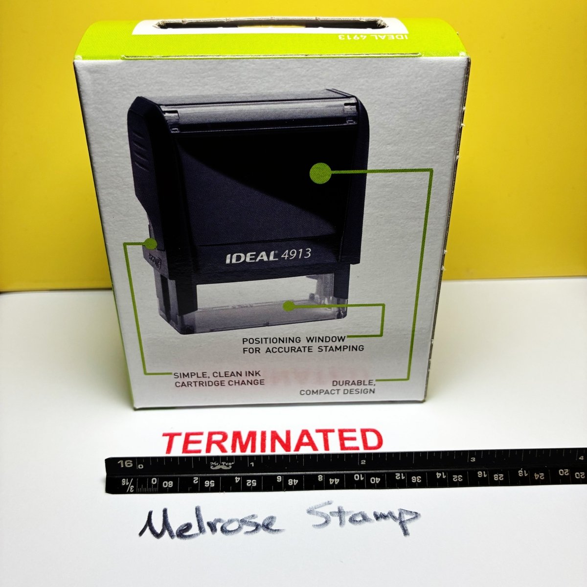 Terminated Rubber Stamp Red Ink Self Inking Ideal 4913 - Melrose Stamp Co