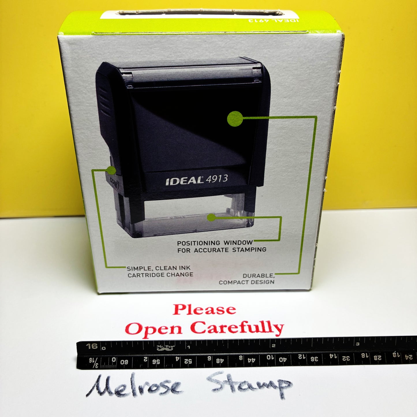 Please Open Carefully Rubber Stamp Red Ink Self Inking Large Ideal 4913