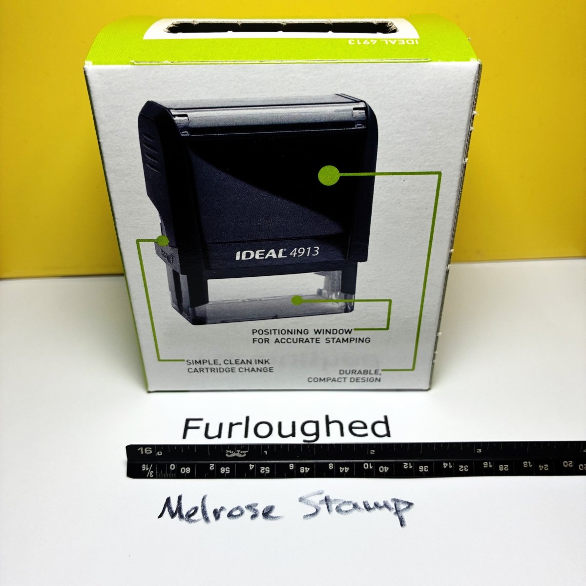 Furloughed Rubber Stamp Black Ink Self Inking Ideal 4913 - Melrose Stamp Co