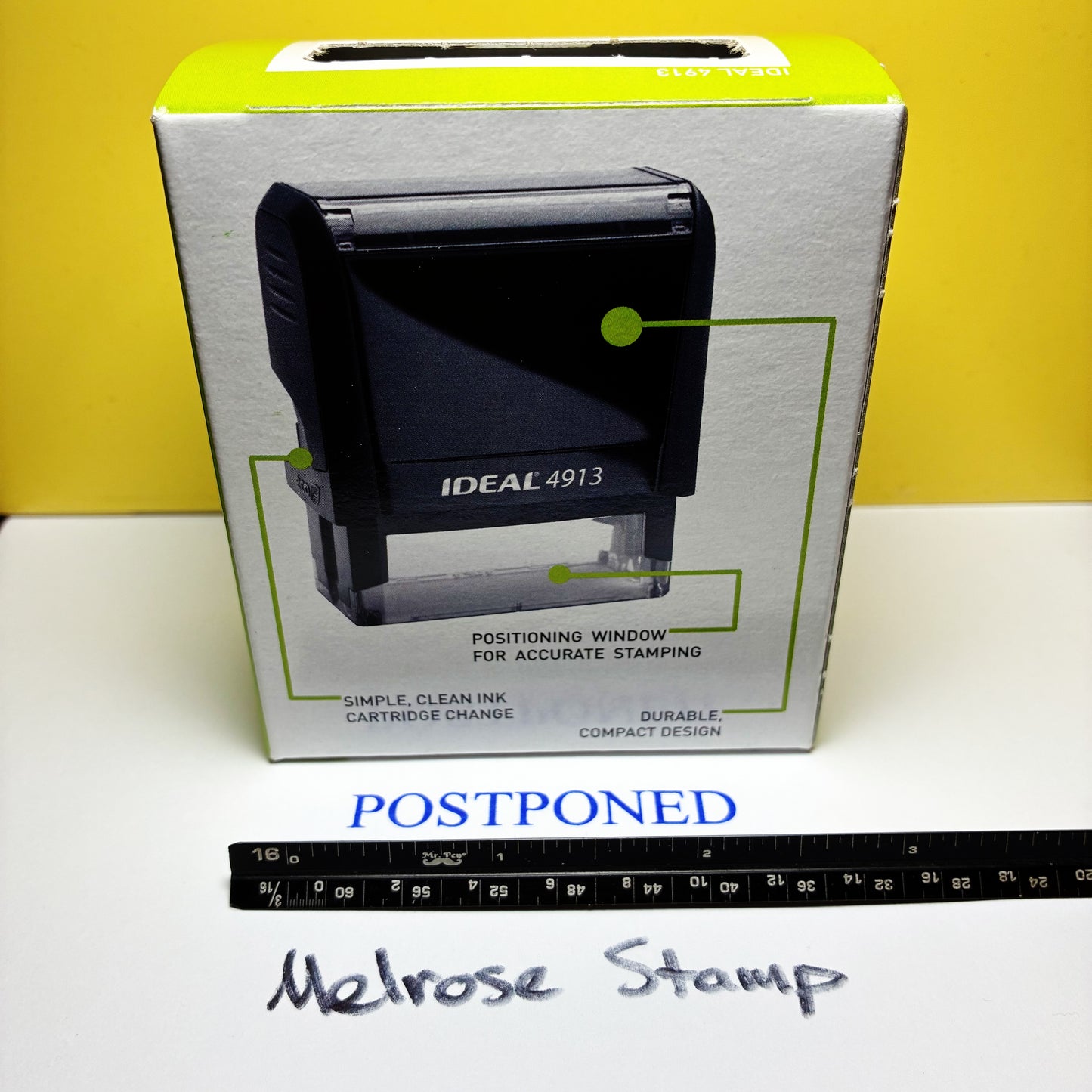 Postponed Rubber Stamp Blue Ink Self Inking Ideal 4913