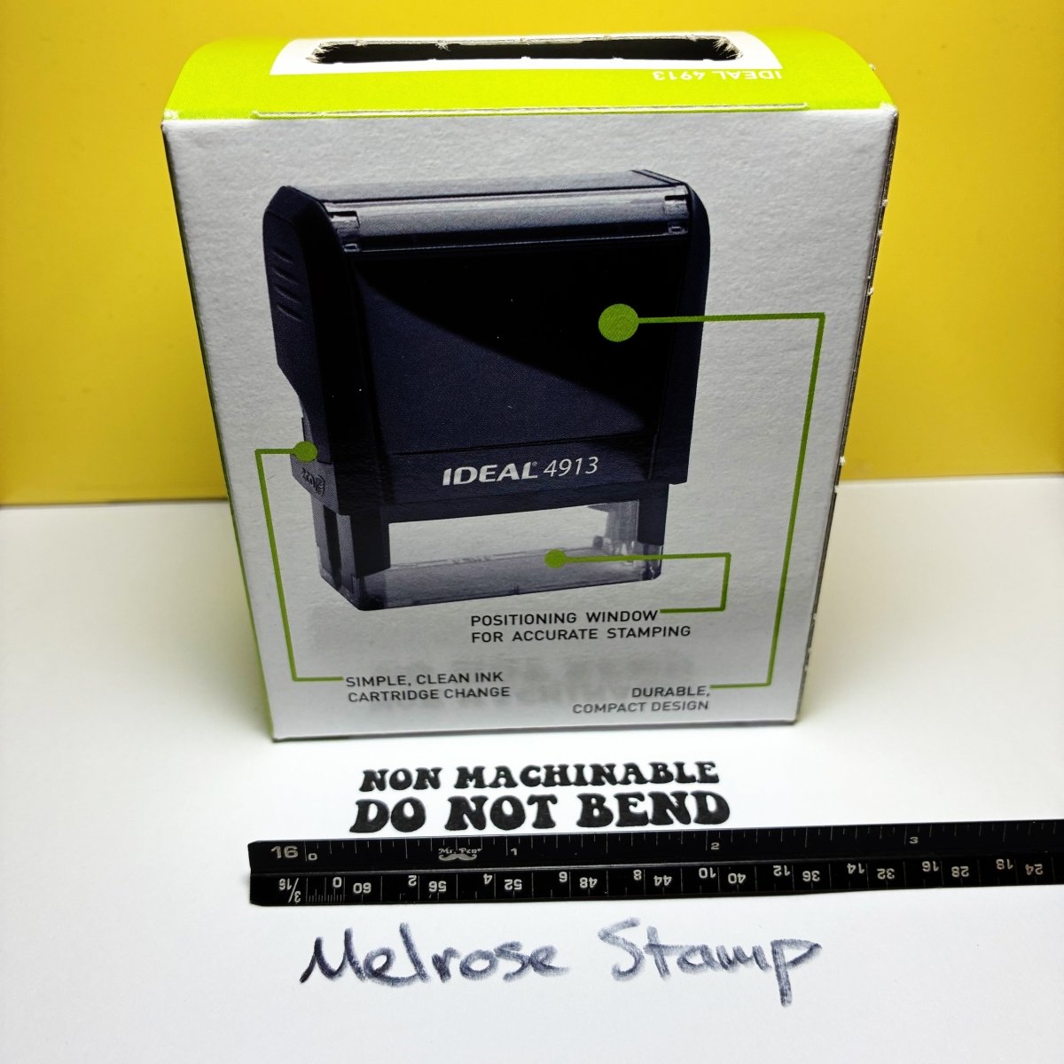 Non Machinable Do Not Bend Rubber Stamp Black Ink Self Inking Ideal 4913 - Melrose Stamp Co