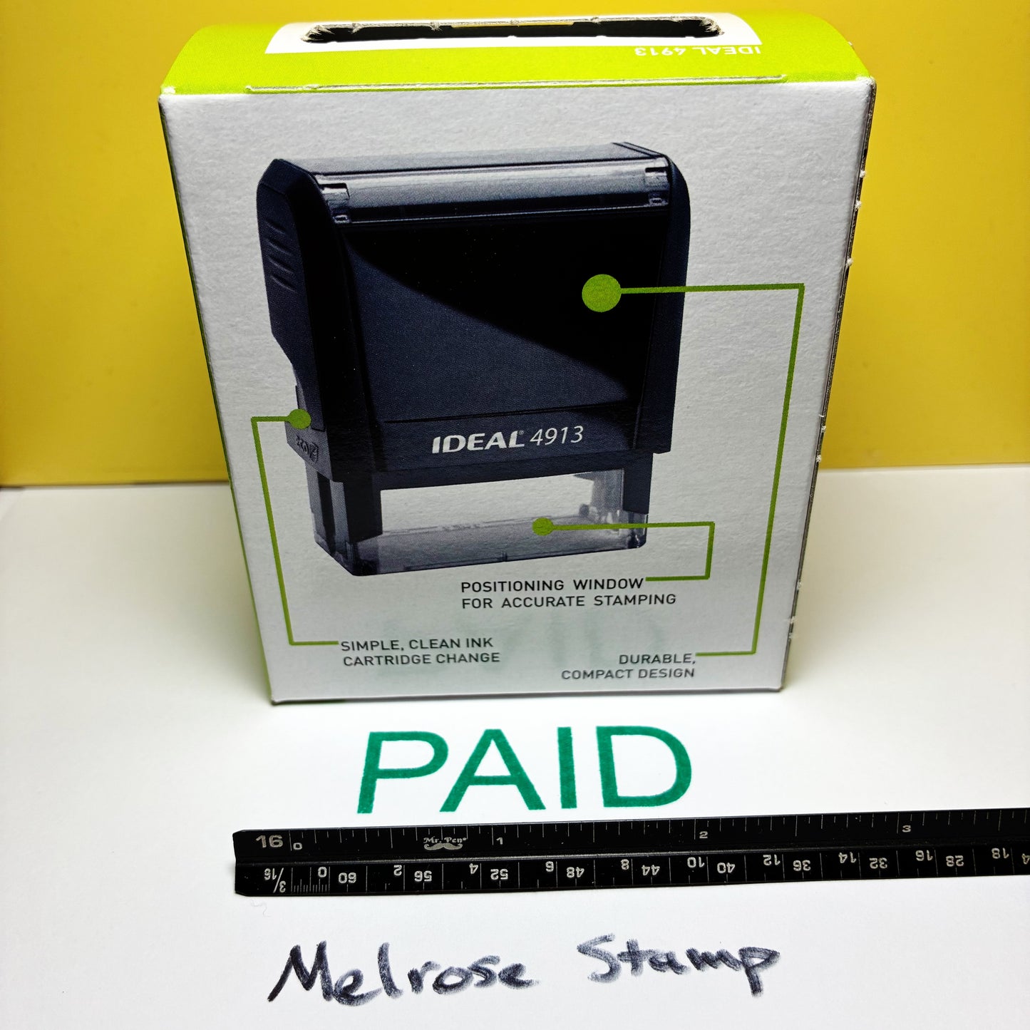 Paid Rubber Stamp Green Ink Self Inking Ideal 4913