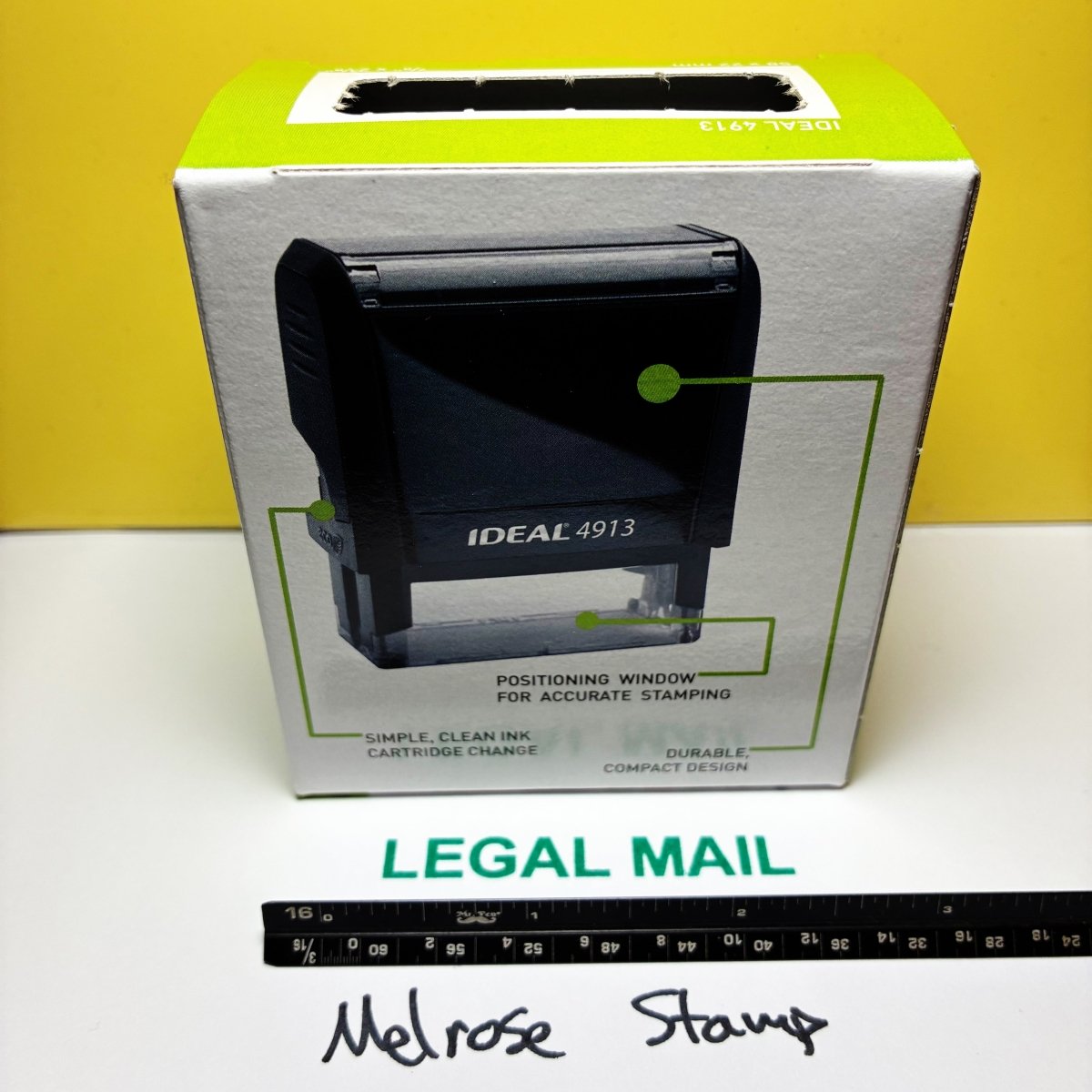 Legal Mail Rubber Stamp Green Ink Self Inking Ideal 4913 - Melrose Stamp Co