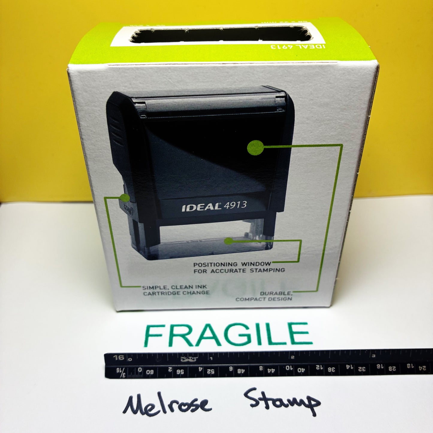 Fragile Rubber Stamp Green Ink Self Inking Ideal 4913
