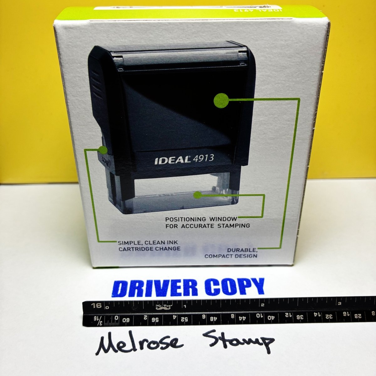 Driver Copy Rubber Stamp Blue Ink Self Inking Ideal 4913 - Melrose Stamp Co