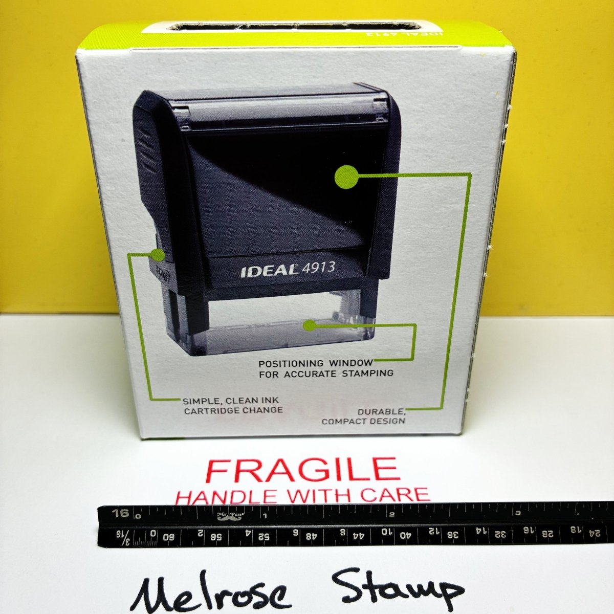 Fragile Handle With Care Rubber Stamp Red Ink Self Inking Ideal 4913 - Melrose Stamp Co