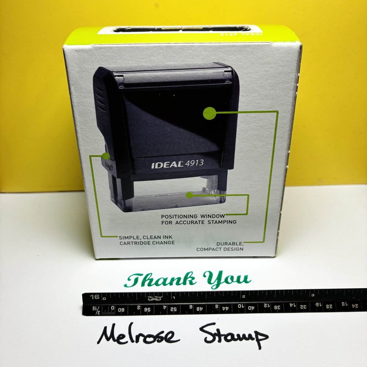 Thank You Rubber Stamp Green Ink Self Inking Ideal 4913 - Melrose Stamp Co