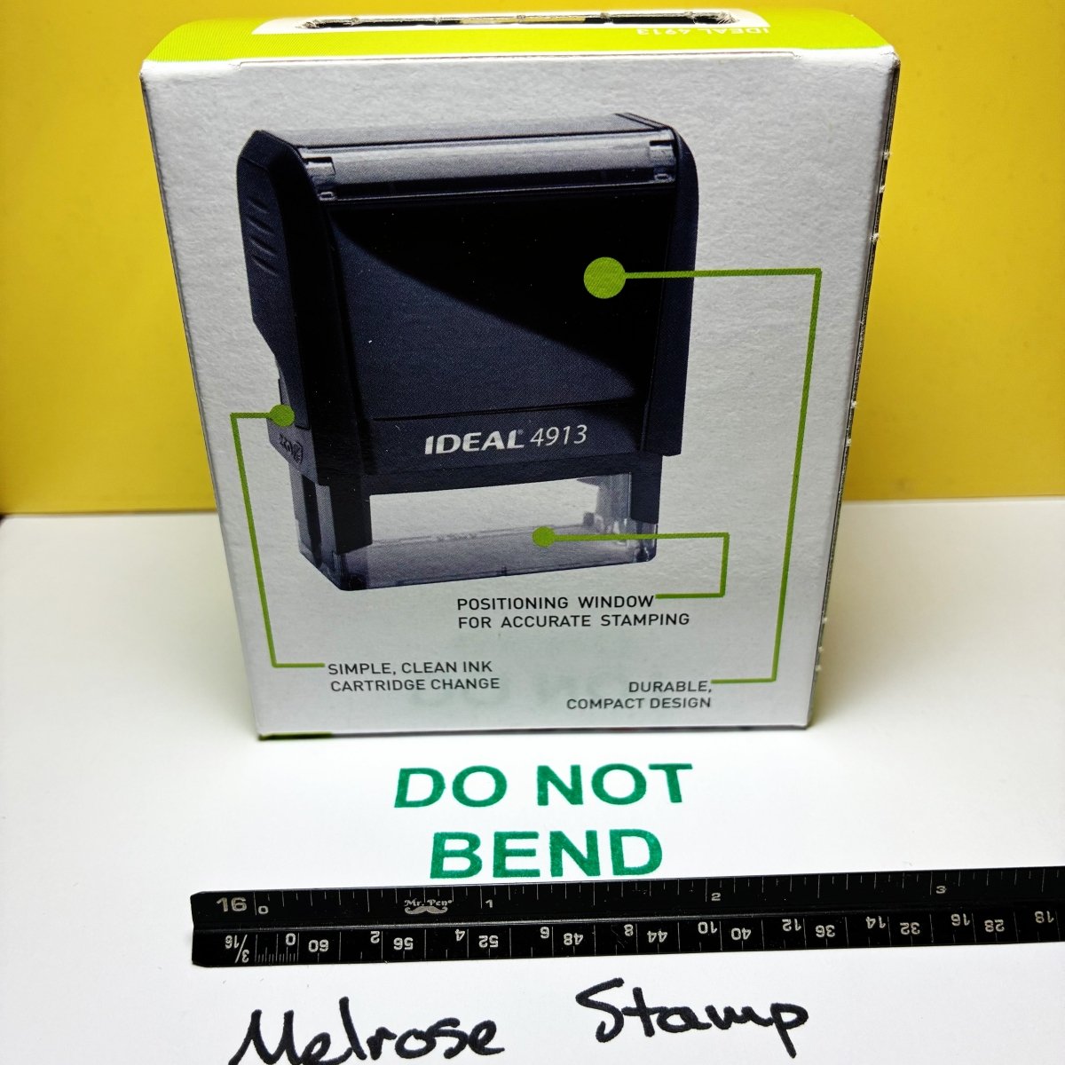 Do Not Bend Rubber Stamp Self Inking Green Ink Ideal 4913 - Melrose Stamp Co