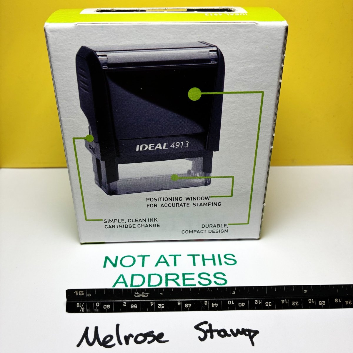 Not At This Address Rubber Stamp Green Ink Self Inking Ideal 4913 - Melrose Stamp Co
