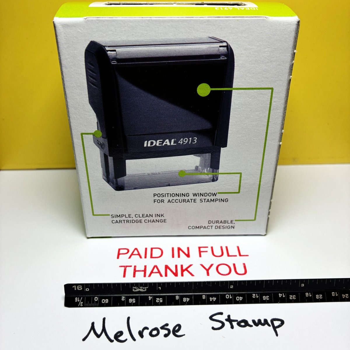 Paid In Full Thank You Rubber Stamp Red Ink Self Inking Ideal 4913 - Melrose Stamp Co