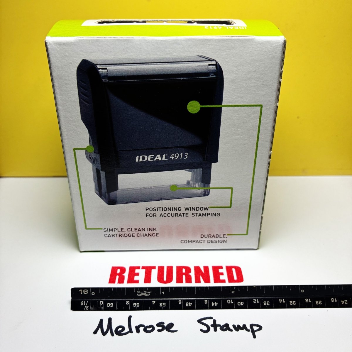 Returned Rubber Stamp Red Ink Self Inking Ideal 4913 - Melrose Stamp Co