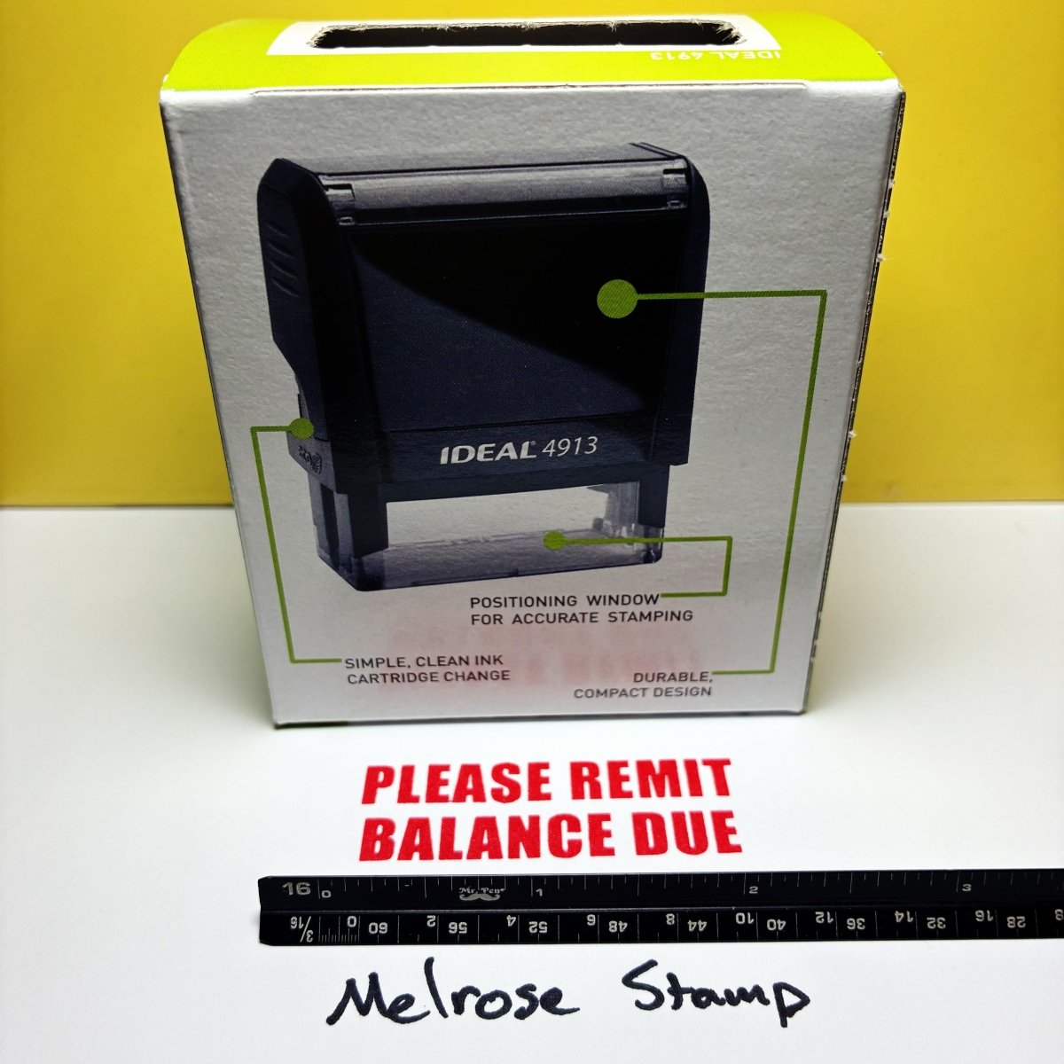 Please Remit Balance Due Rubber Stamp Red Ink Self Inking Ideal 4913 - Melrose Stamp Co