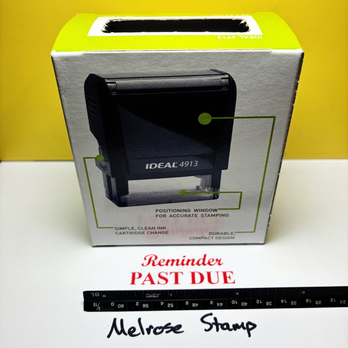Reminder Past Due Rubber Stamp Red Ink Self Inking Ideal 4913 - Melrose Stamp Co