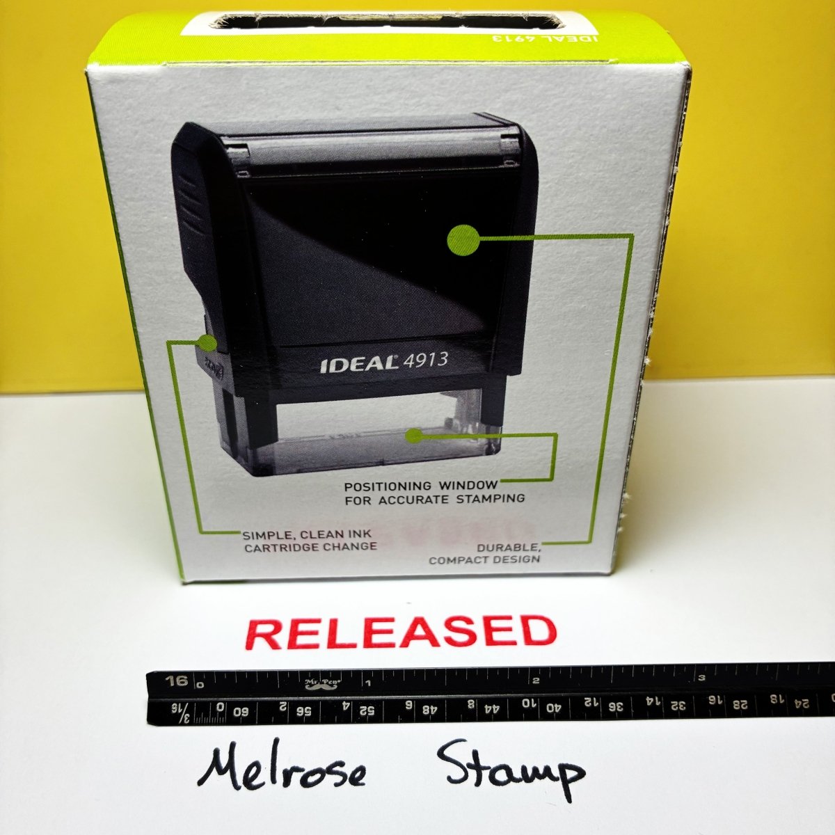 Released Rubber Stamp Red Ink Self Inking Ideal 4913 - Melrose Stamp Co