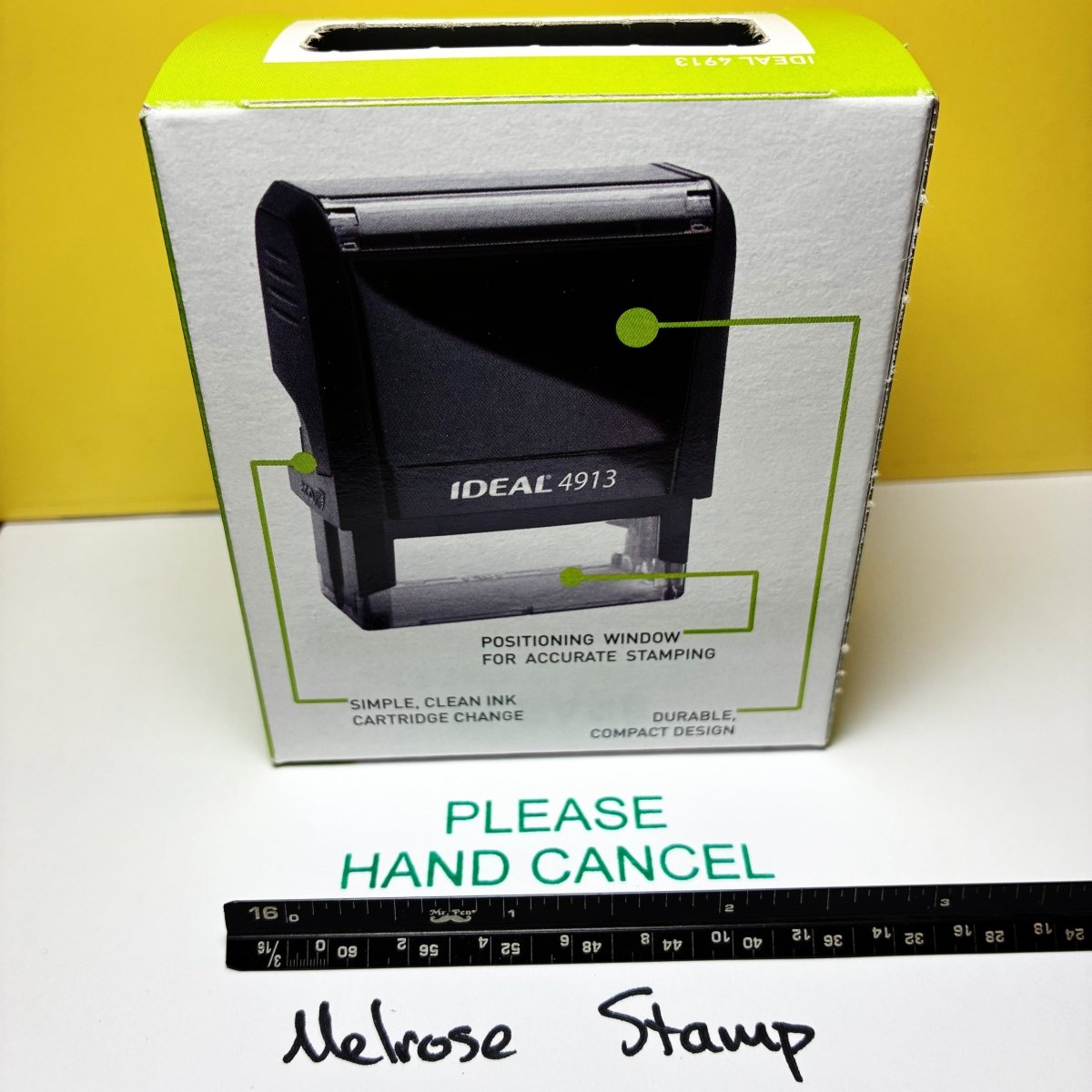 Please Hand Cancel Rubber Stamp Green Ink Self Inking Ideal 4913 - Melrose Stamp Co