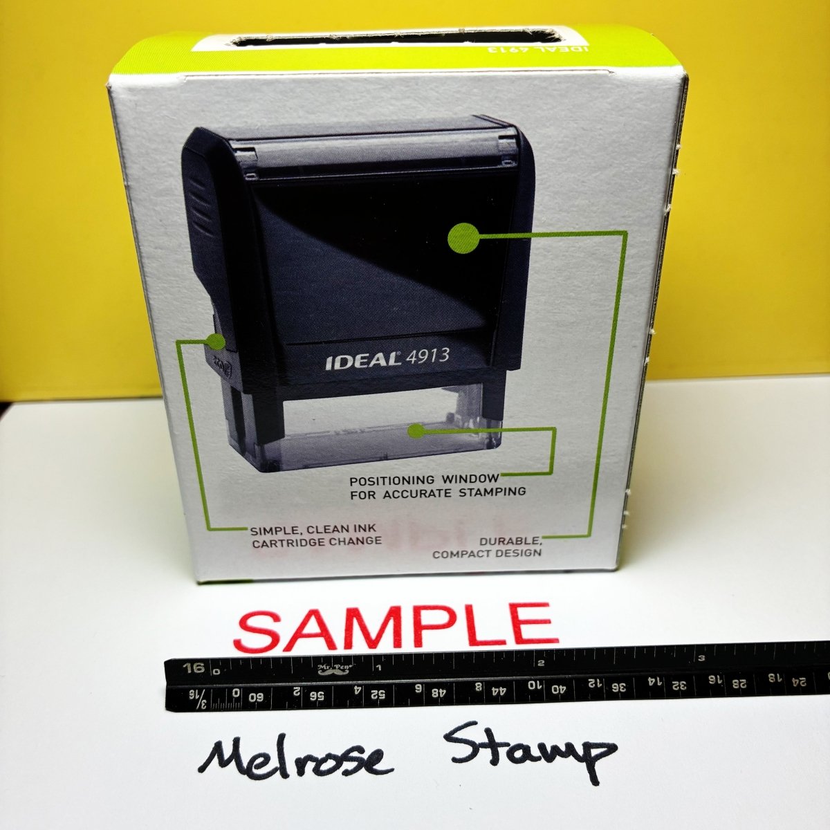 Sample Rubber Stamp Red Ink Self Inking Ideal 4913 - Melrose Stamp Co