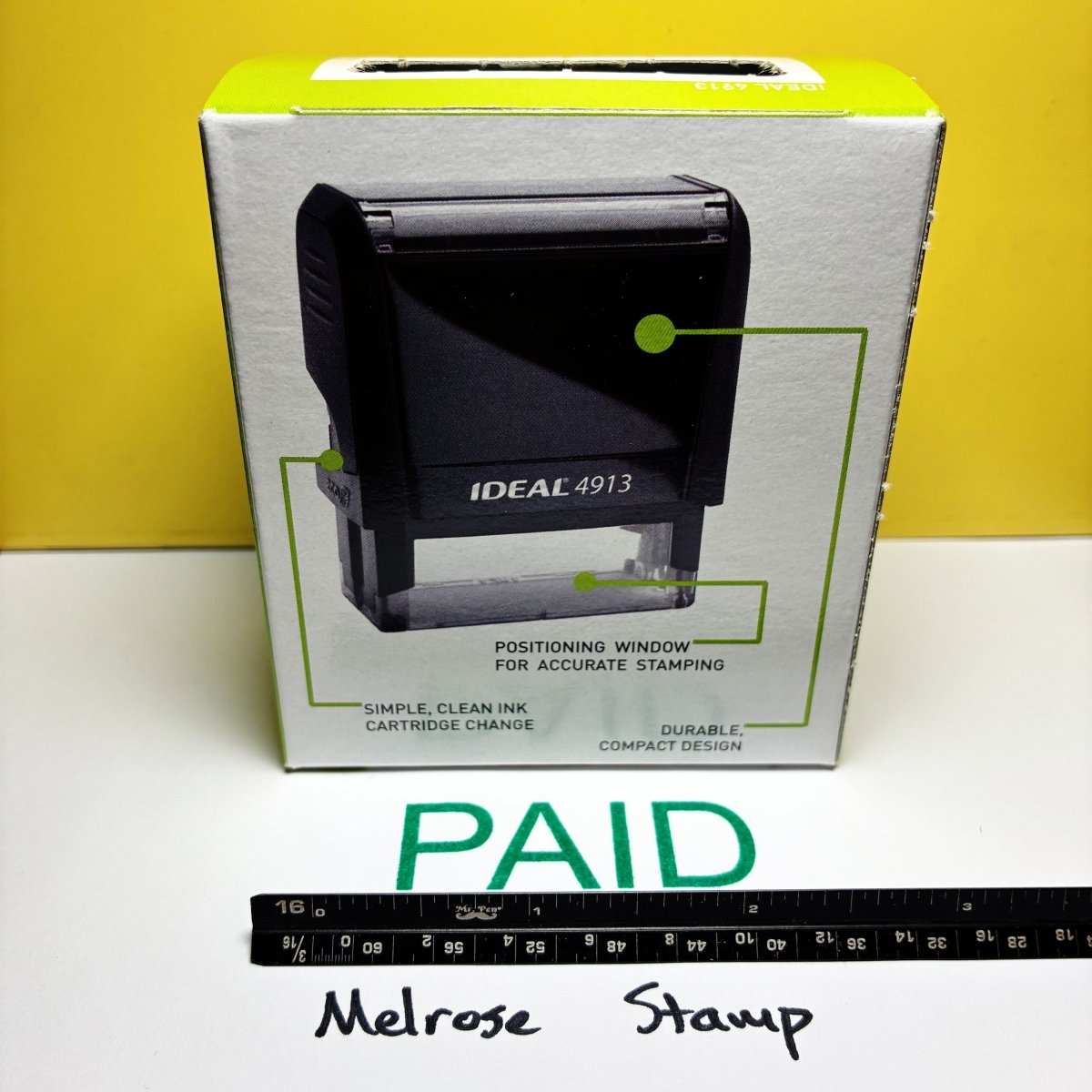 Paid Rubber Stamp Green Ink Self Inking Ideal 4913 - Melrose Stamp Co