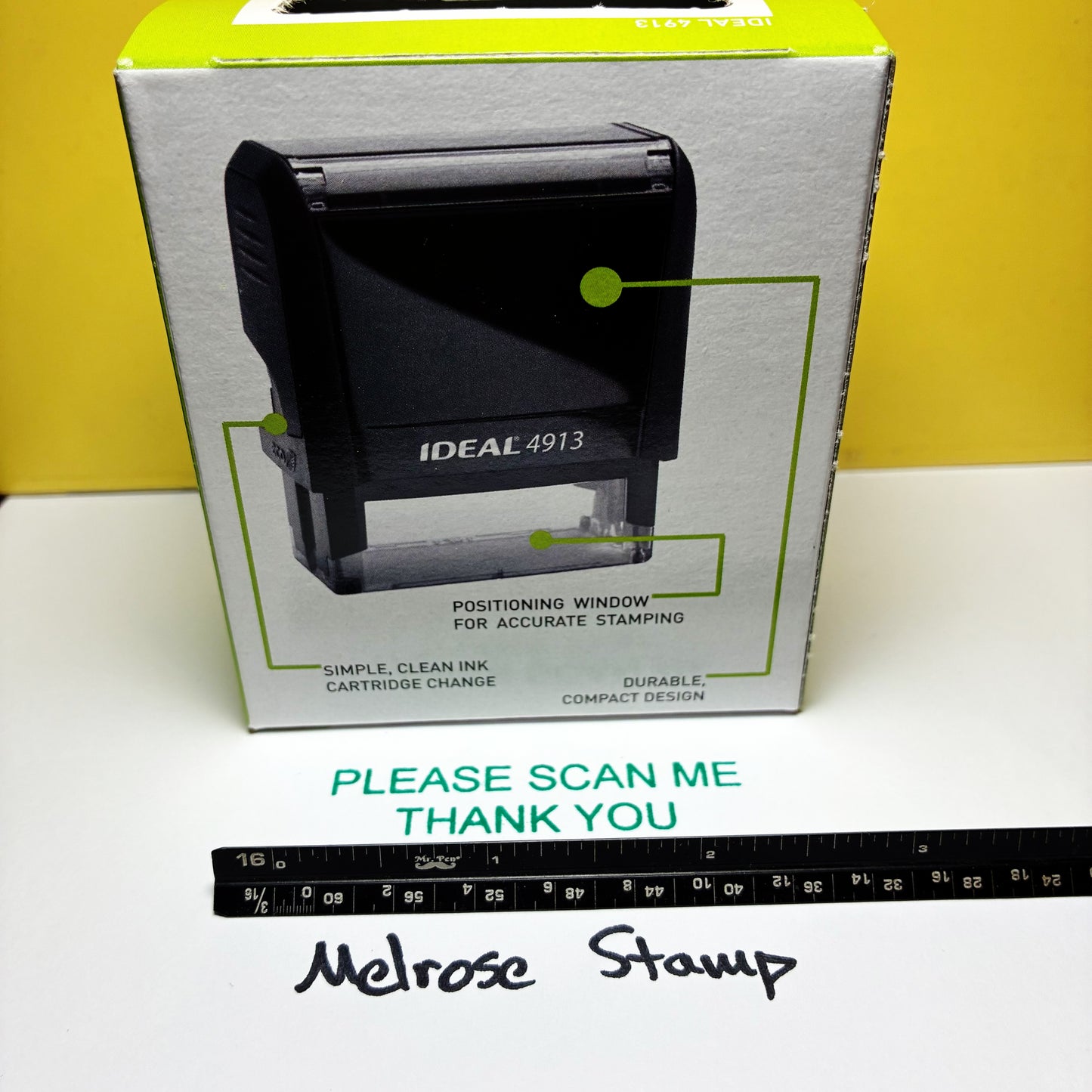 Please Scan Me Thank You Rubber Stamp Green Ink Self Inking Ideal 4913