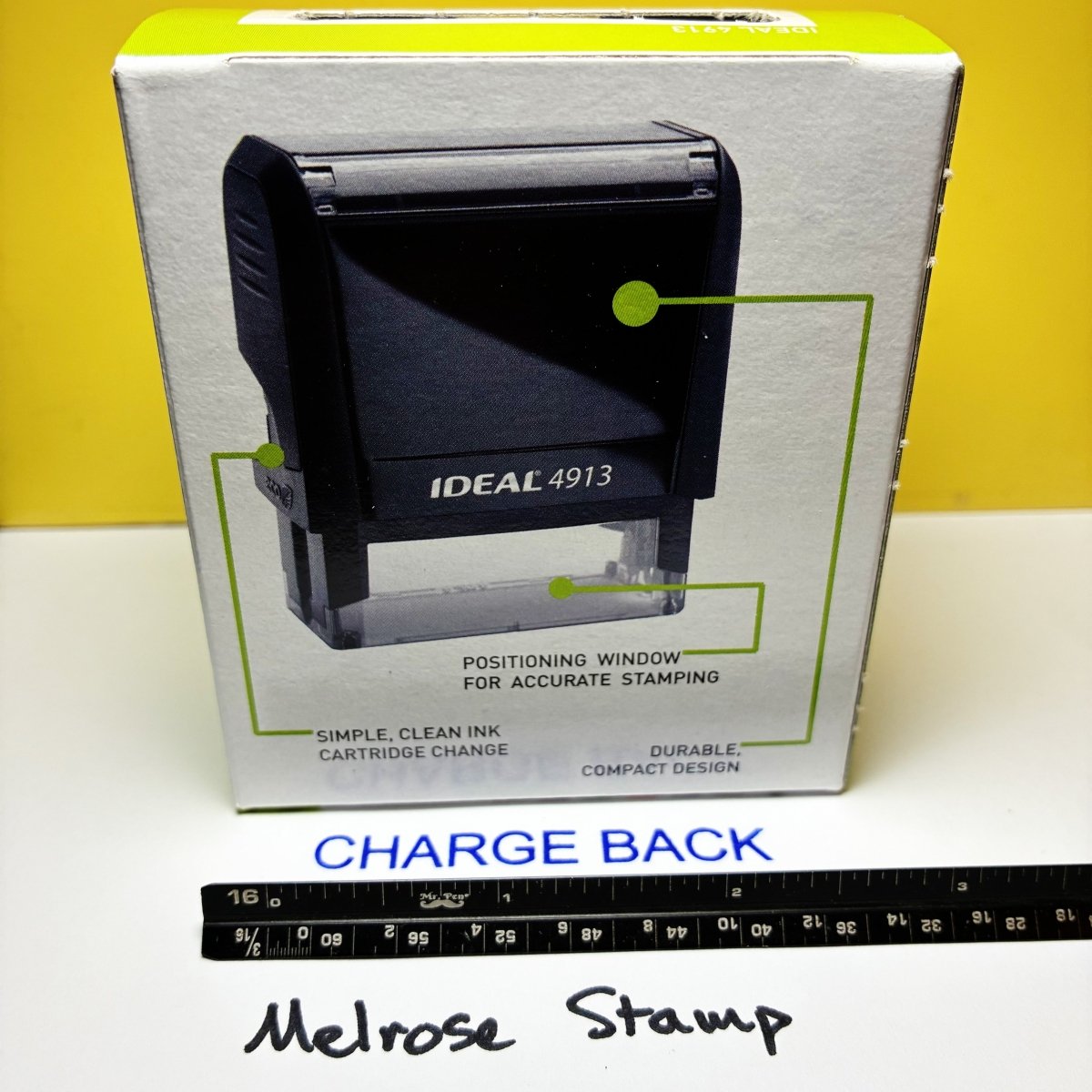 Charge Back Rubber Stamp Blue Ink Self Inking Ideal 4913 - Melrose Stamp Co